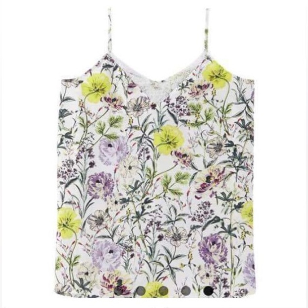 Promod floral camisole with lace detail. Size EUR36